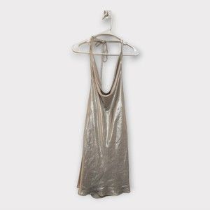 Zara Metallic Draped Neck Halter Dress XL